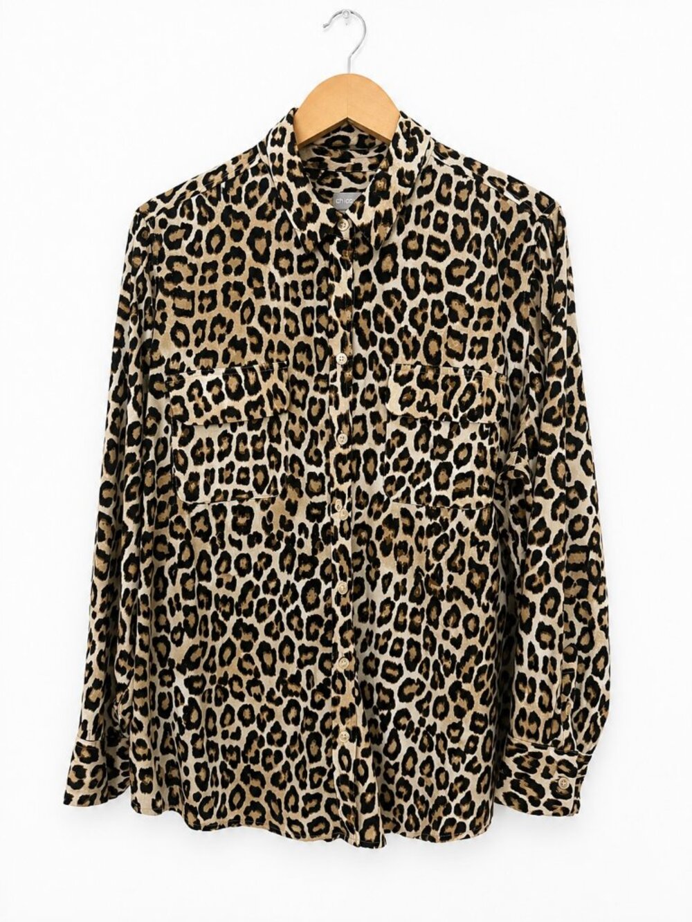 Chico's Leopard Print Button Down Shirt Size 3 (XL) Brown Animal Long Sleeve